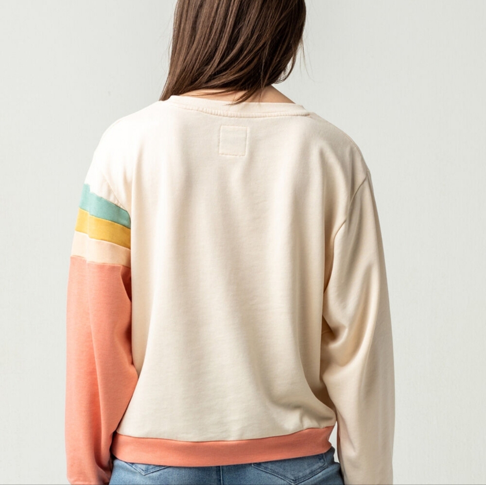Ripcurl Crew Pink Blue Yellow Wave La Bonita Pullover Sweatshirt, XXL - Picture 8 of 14